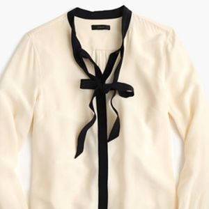 J.Crew Silk Tie Neck Blouse - Cream/Ivory Black Tie